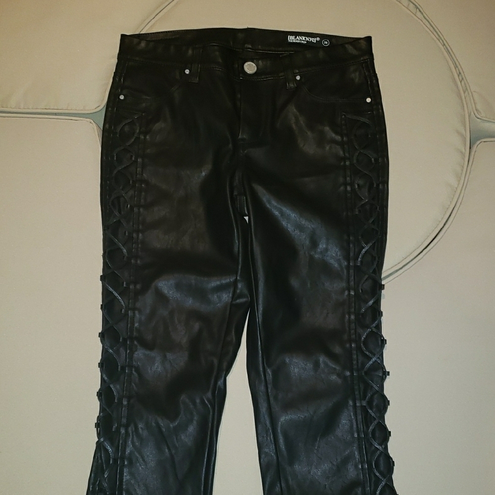 Black Lace-Up Faux Leather Pants